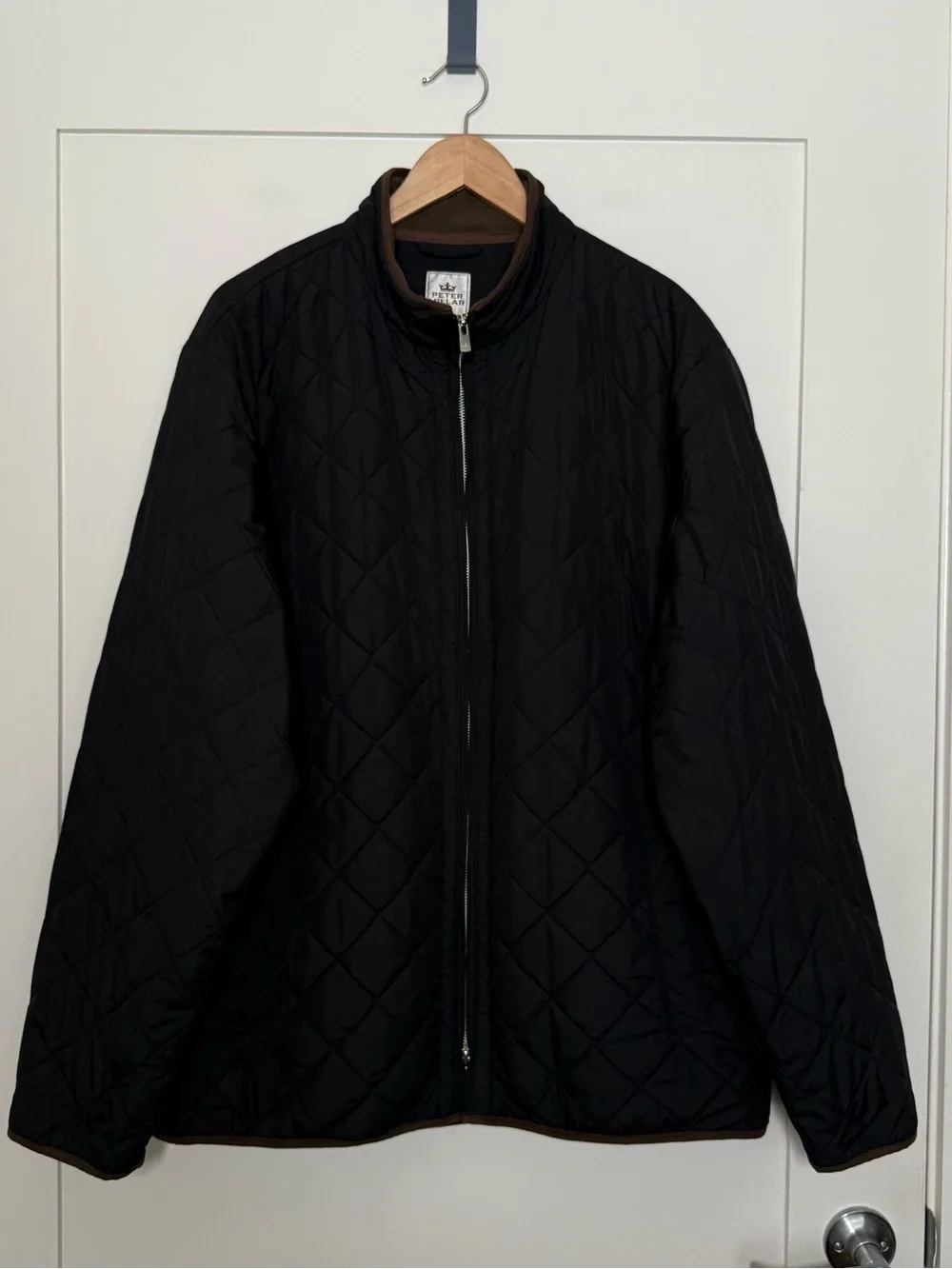 Peter Millar Quilted Jacket Coat Mens Sz XL Black Brown Fleece Lined Full Zip
